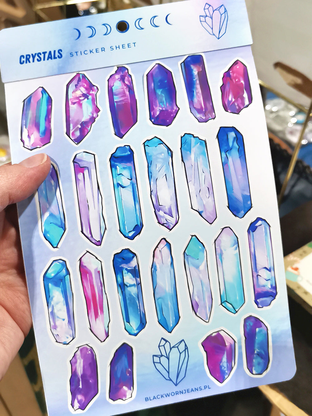 Naklejki z kryształami kwarc różowe niebieskie crystals stickers