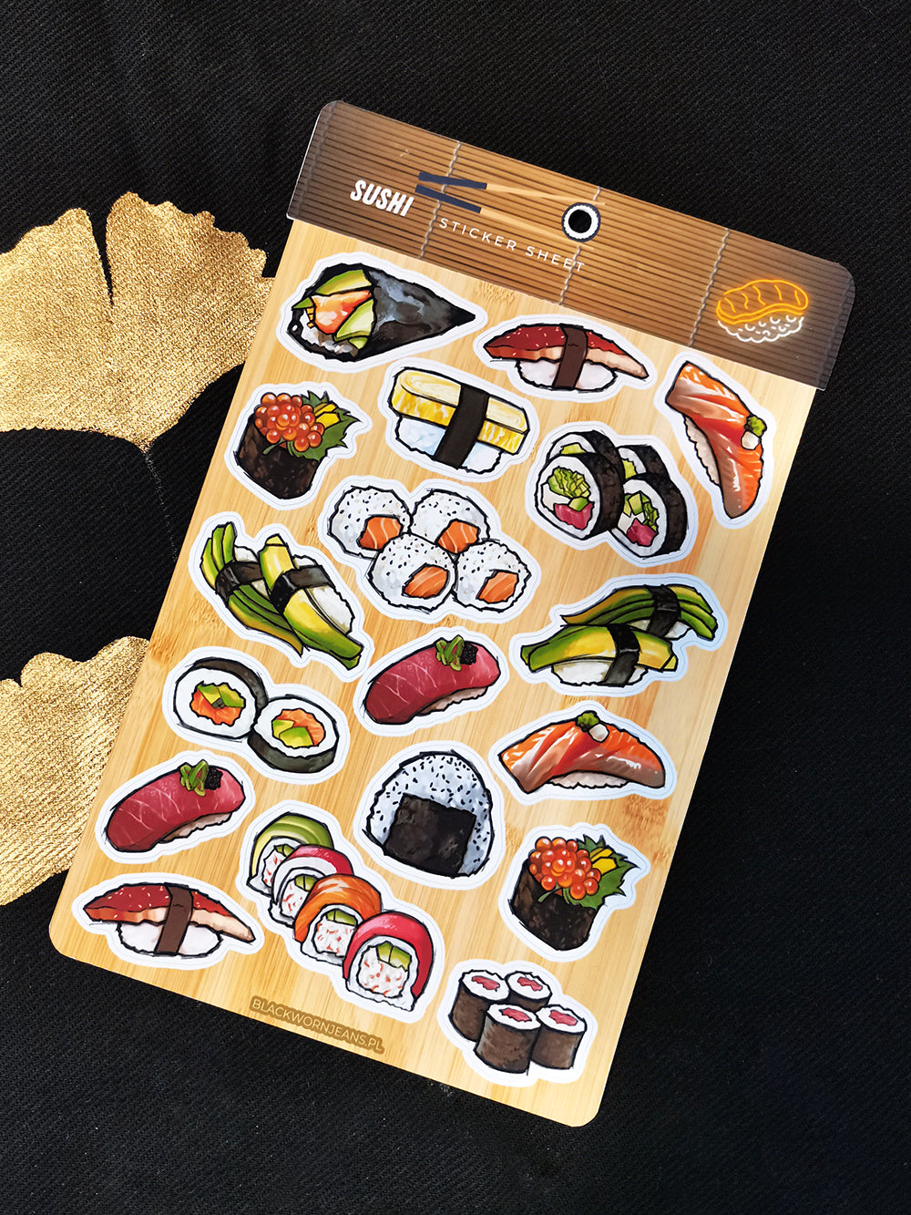 Naklejki z sushi na arkuszu